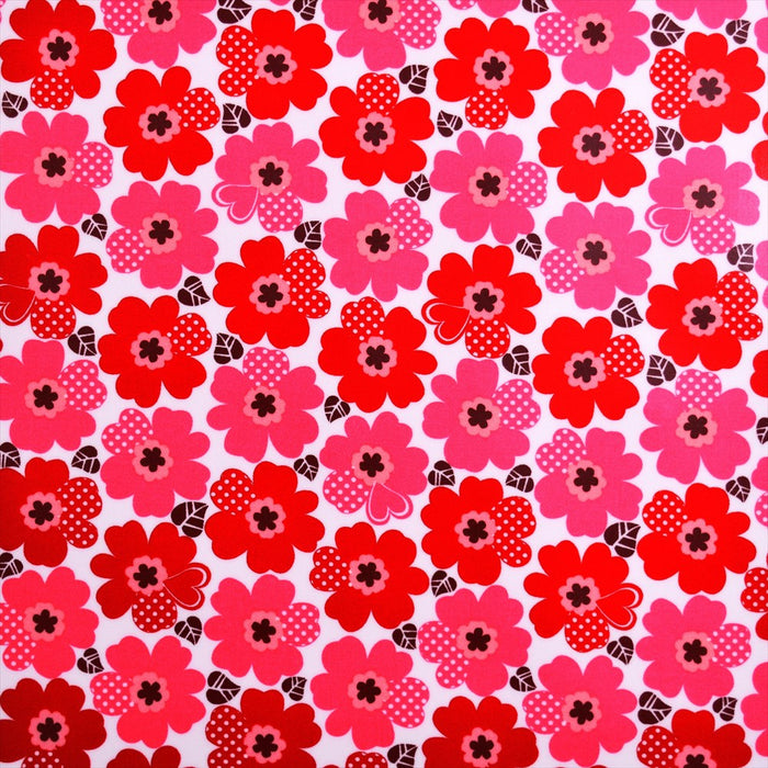 Nordic Flower Red Laminated 0.2mm Fabric 