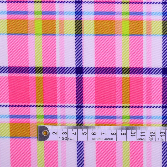 Madras check pink laminate (thickness 0.2mm) fabric 