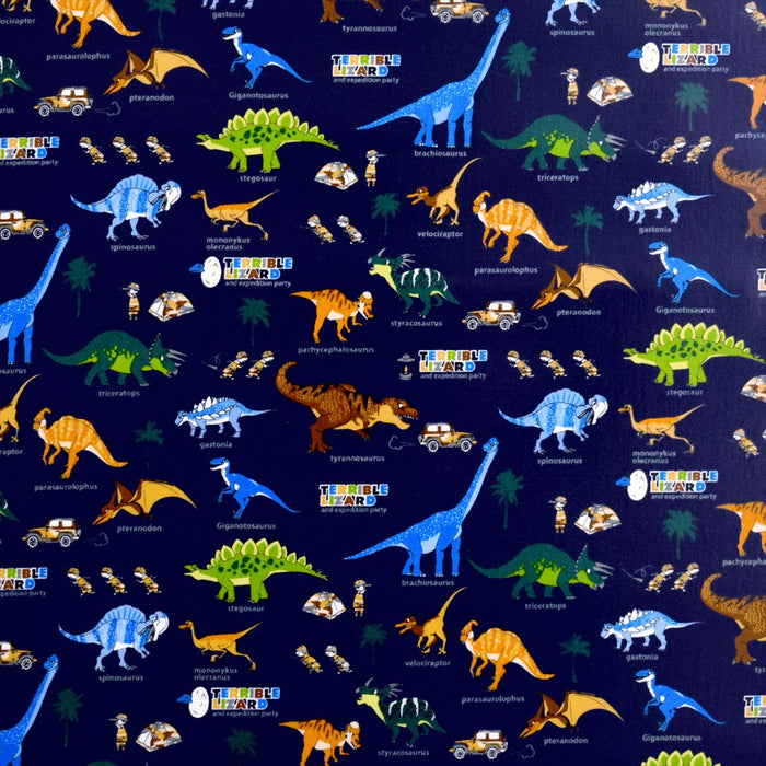 Discovery! Exploration! Dinosaur Continent (Navy) Laminated (Thickness 0.2mm) Fabric 