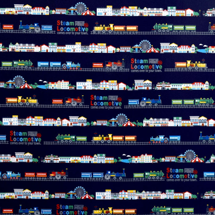 Locomotive Trip Around Europe (Navy) Laminated 0.2mm Fabric 