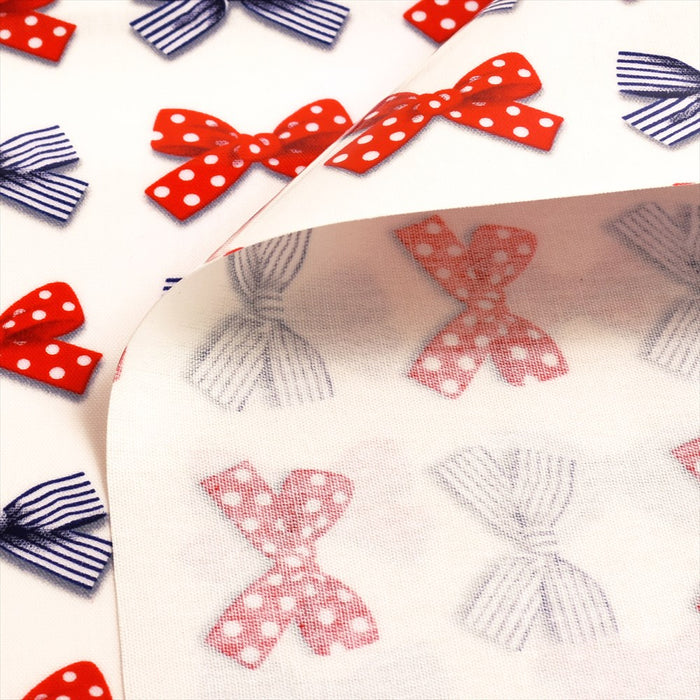 Polka dot and stripe French ribbon (ivory) laminated 0.2mm fabric 
