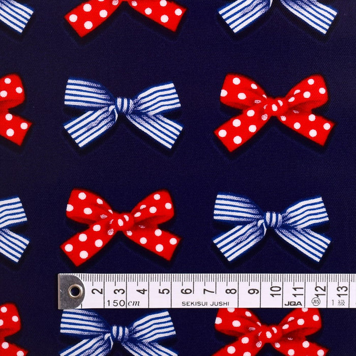 Polka dot and stripe French ribbon (navy) laminated 0.2mm fabric 