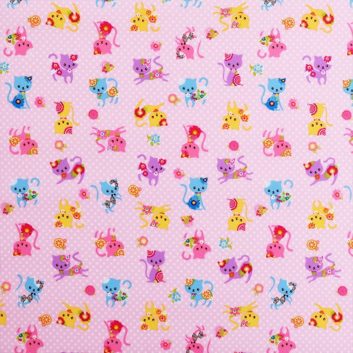 カラフル子猫のフラワーファッション(ピンク) ラミネート0.2mm生地