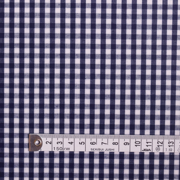 Large check (100% cotton), navy blue laminate (thickness 0.08mm) fabric 