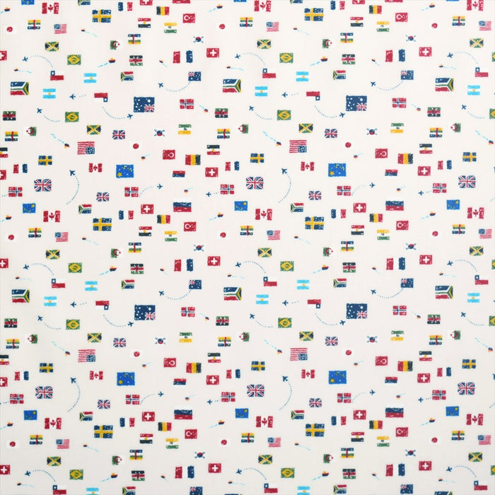 世界一周ぼくの国旗コレクション(オフホワイト) ラミネート(厚み0.08mm)生地
