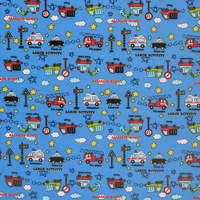 Work hard and work car (Scare fabric, blue) Laminated (thickness 0.08 mm) fabric 