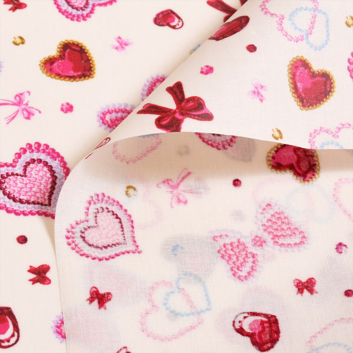 Glittering beauty of hearts and ribbons (scarce fabric, white) laminate (thickness 0.08mm) fabric 