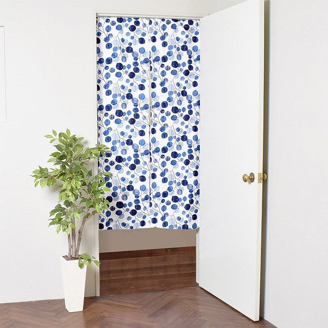 Partition Curtain/Noren (86cm×150cm) Navy Leaf — COLORFUL CANDY STYLE